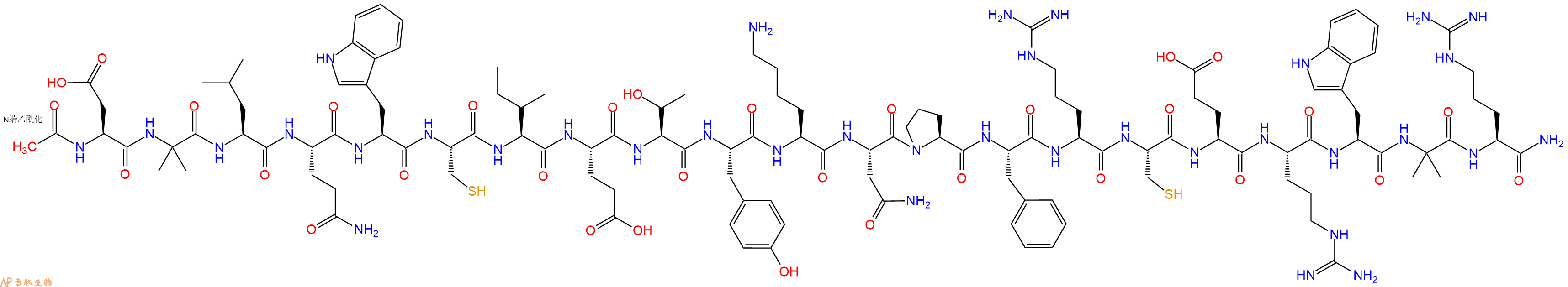 专肽生物产品Ac-Asp-Aib-Leu-Gln-Trp-Cys-Ile-Glu-Thr-Tyr-Lys-Asn-Pro-Phe-Arg-Cys-Glu-Arg-Trp-Aib-Arg-CONH2