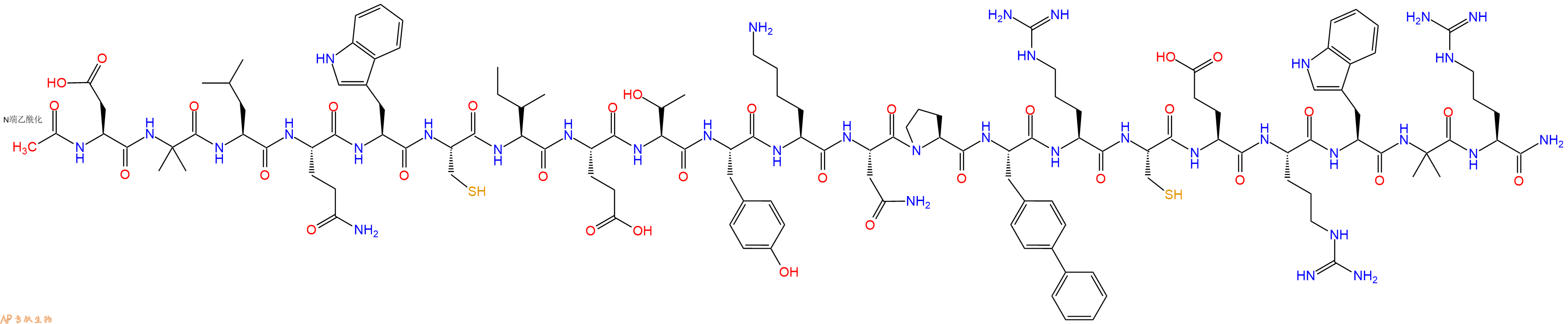 专肽生物产品Ac-Asp-Aib-Leu-Gln-Trp-Cys-Ile-Glu-Thr-Tyr-Lys-Asn-Pro-Bip-Arg-Cys-Glu-Arg-Trp-Aib-Arg-CONH2