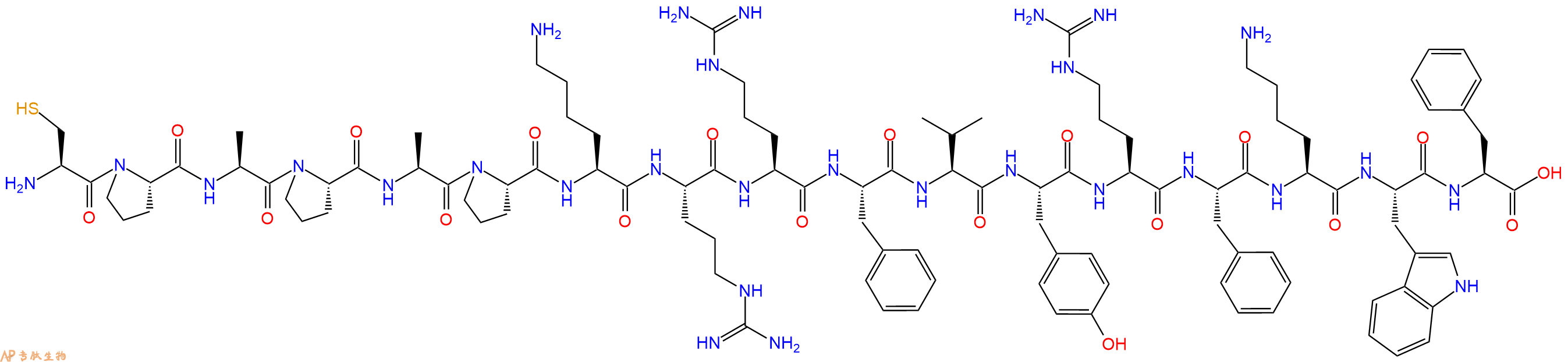 专肽生物产品H2N-Cys-Pro-Ala-Pro-Ala-Pro-Lys-Arg-Arg-Phe-Val-Tyr-Arg-Phe-Lys-Trp-Phe-OH