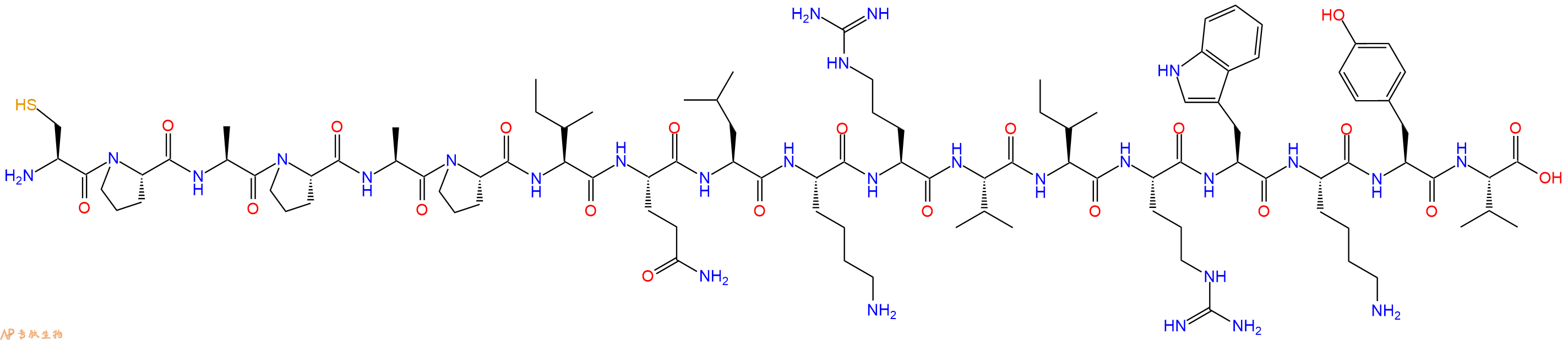 专肽生物产品H2N-Cys-Pro-Ala-Pro-Ala-Pro-Ile-Gln-Leu-Lys-Arg-Val-Ile-Arg-Trp-Lys-Tyr-Val-OH
