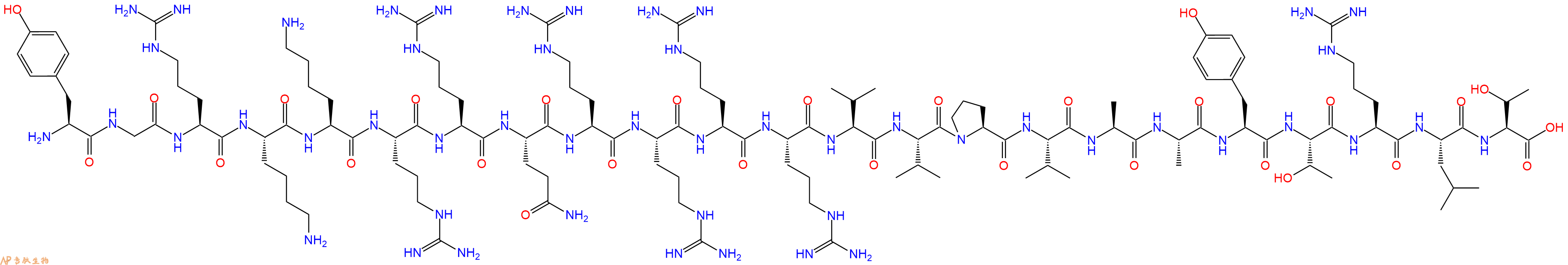 专肽生物产品H2N-Tyr-Gly-Arg-Lys-Lys-Arg-Arg-Gln-Arg-Arg-Arg-Arg-Val-Val-Pro-Val-Ala-Ala-Tyr-Thr-Arg-Leu-Thr-OH