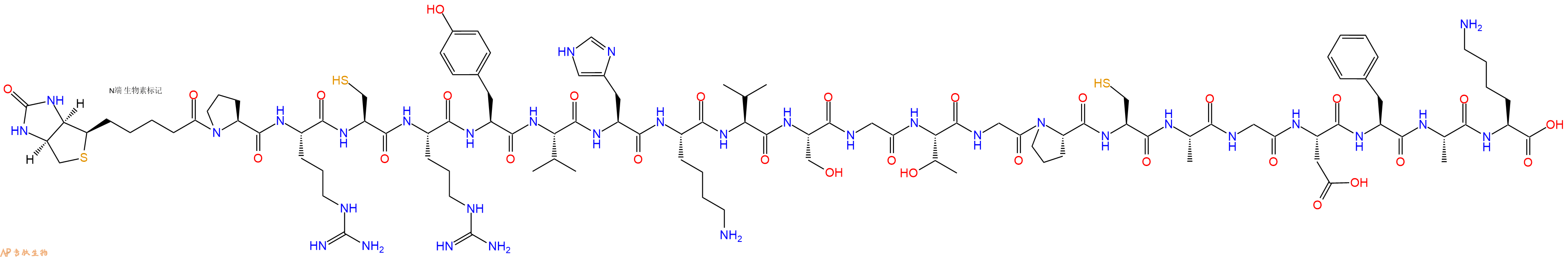 专肽生物产品Biotinyl-Pro-Arg-Cys-Arg-Tyr-Val-His-Lys-Val-Ser-Gly-Thr-Gly-Pro-Cys-Ala-Gly-Asp-Phe-Ala-Lys-OH