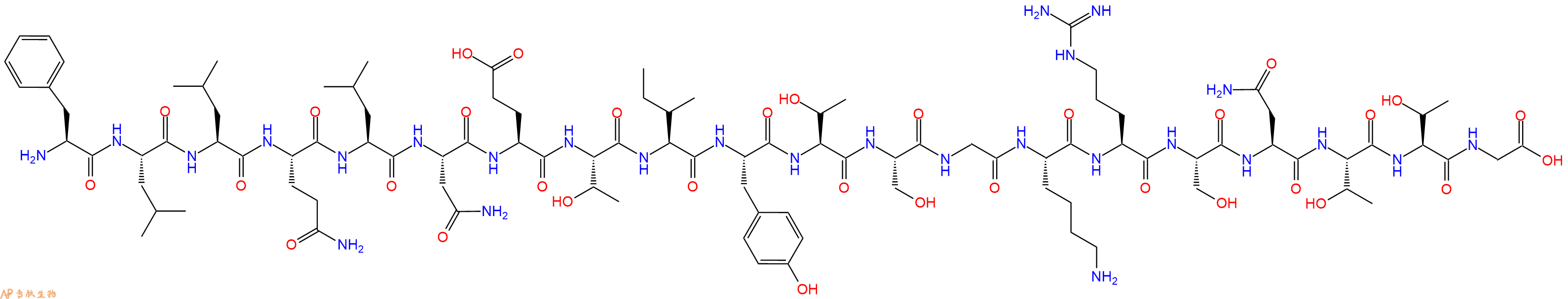 专肽生物产品H2N-Phe-Leu-Leu-Gln-Leu-Asn-Glu-Thr-Ile-Tyr-Thr-Ser-Gly-Lys-Arg-Ser-Asn-Thr-Thr-Gly-OH