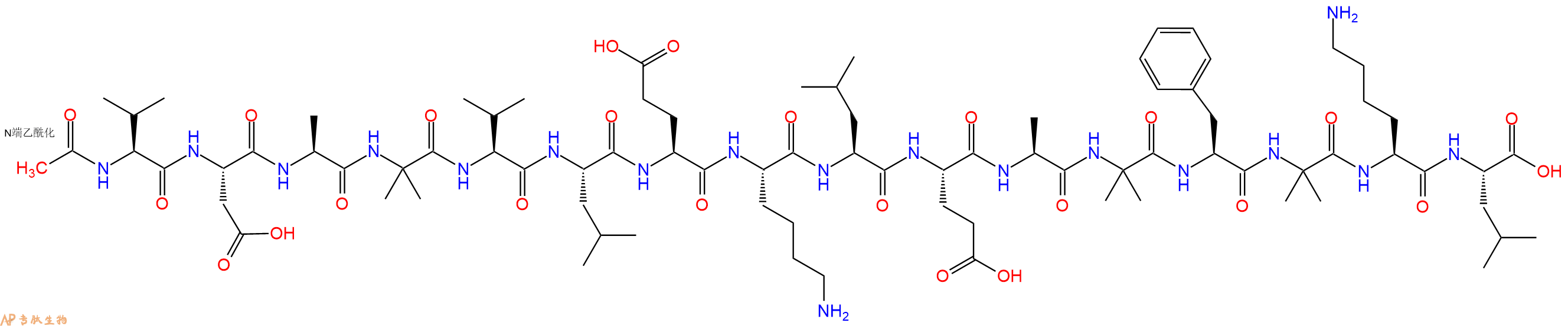 专肽生物产品Ac-Val-Asp-Ala-Aib-Val-Leu-Glu-Lys-Leu-Glu-Ala-Aib-Phe-Aib-Lys-Leu-OH