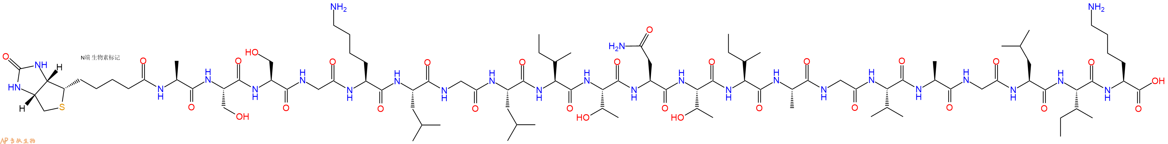 专肽生物产品Biotinyl-Ala-Ser-Ser-Gly-Lys-Leu-Gly-Leu-Ile-Thr-Asn-Thr-Ile-Ala-Gly-Val-Ala-Gly-Leu-Ile-Lys-OH