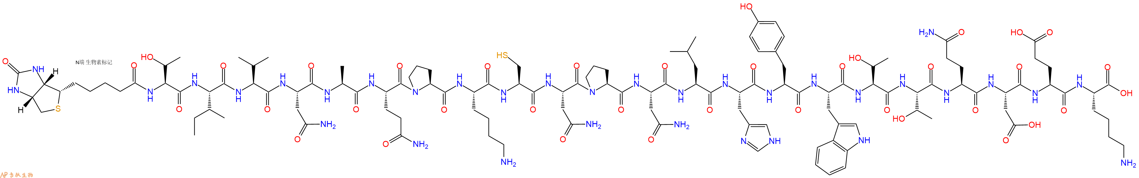 专肽生物产品Biotinyl-Thr-Ile-Val-Asn-Ala-Gln-Pro-Lys-Cys-Asn-Pro-Asn-Leu-His-Tyr-Trp-Thr-Thr-Gln-Asp-Glu-Lys-OH