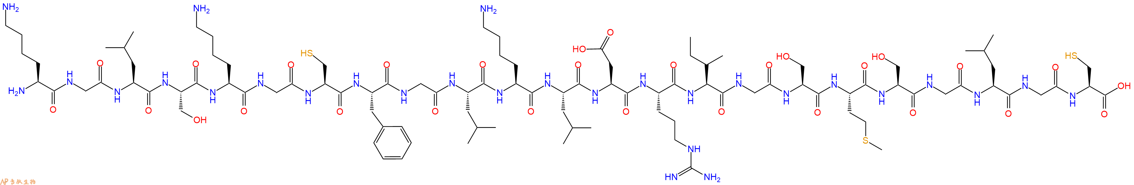 专肽生物产品H2N-Lys-Gly-Leu-Ser-Lys-Gly-Cys-Phe-Gly-Leu-Lys-Leu-Asp-Arg-Ile-Gly-Ser-Met-Ser-Gly-Leu-Gly-Cys-OH