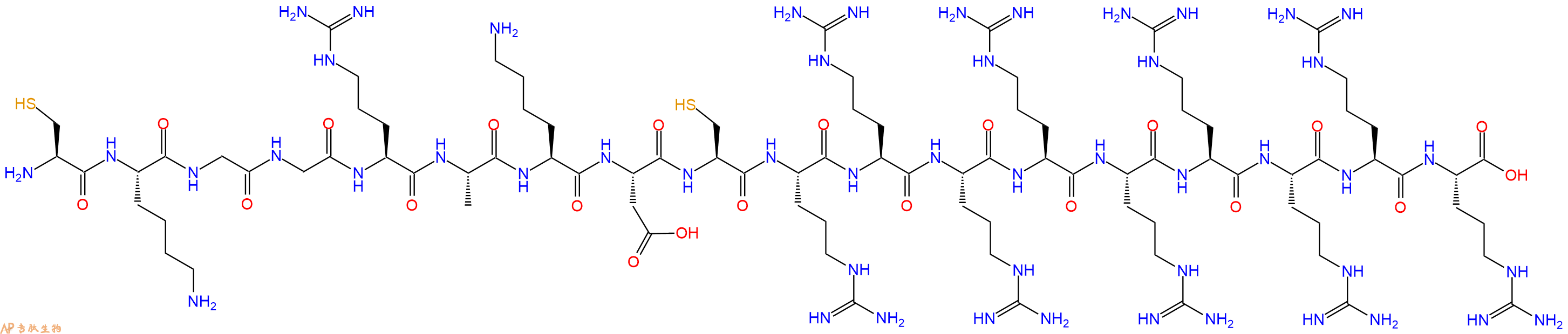 专肽生物产品H2N-Cys-Lys-Gly-Gly-Arg-Ala-Lys-Asp-Cys-Arg-Arg-Arg-Arg-Arg-Arg-Arg-Arg-Arg-OH