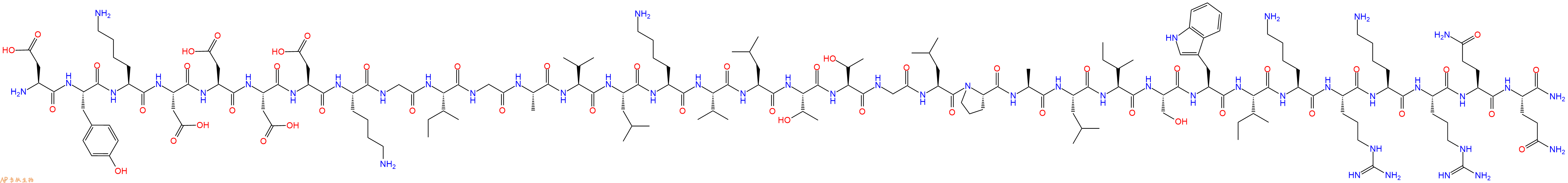 专肽生物产品H2N-Asp-Tyr-Lys-Asp-Asp-Asp-Asp-Lys-Gly-Ile-Gly-Ala-Val-Leu-Lys-Val-Leu-Thr-Thr-Gly-Leu-Pro-Ala-Leu-Ile-Ser-Trp-Ile-Lys-Arg-Lys-Arg-Gln-Gln-CONH2