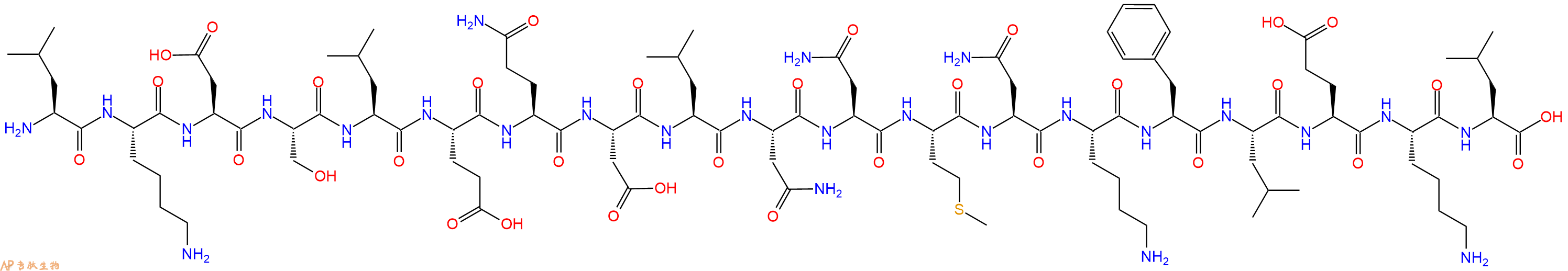 专肽生物产品H2N-Leu-Lys-Asp-Ser-Leu-Glu-Gln-Asp-Leu-Asn-Asn-Met-Asn-Lys-Phe-Leu-Glu-Lys-Leu-OH