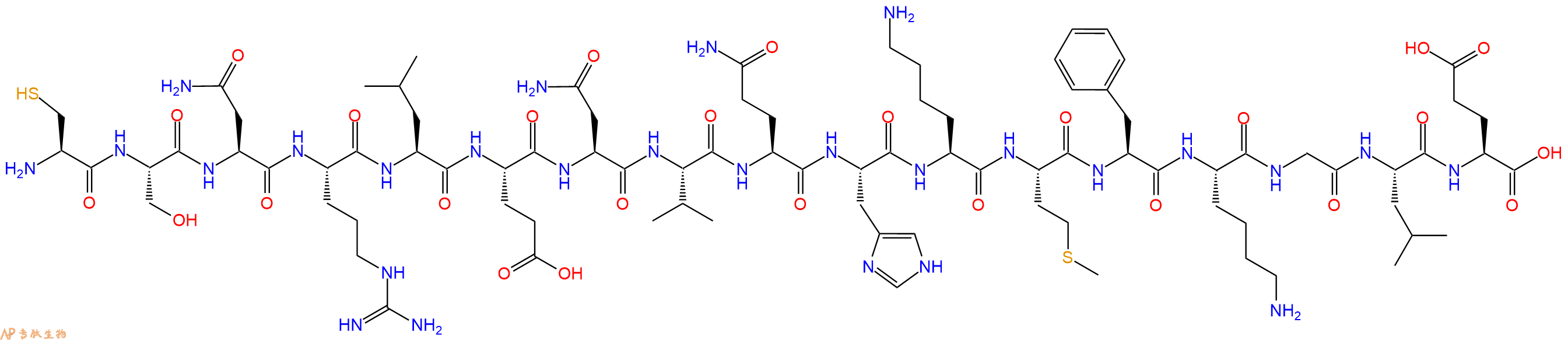 专肽生物产品H2N-Cys-Ser-Asn-Arg-Leu-Glu-Asn-Val-Gln-His-Lys-Met-Phe-Lys-Gly-Leu-Glu-OH
