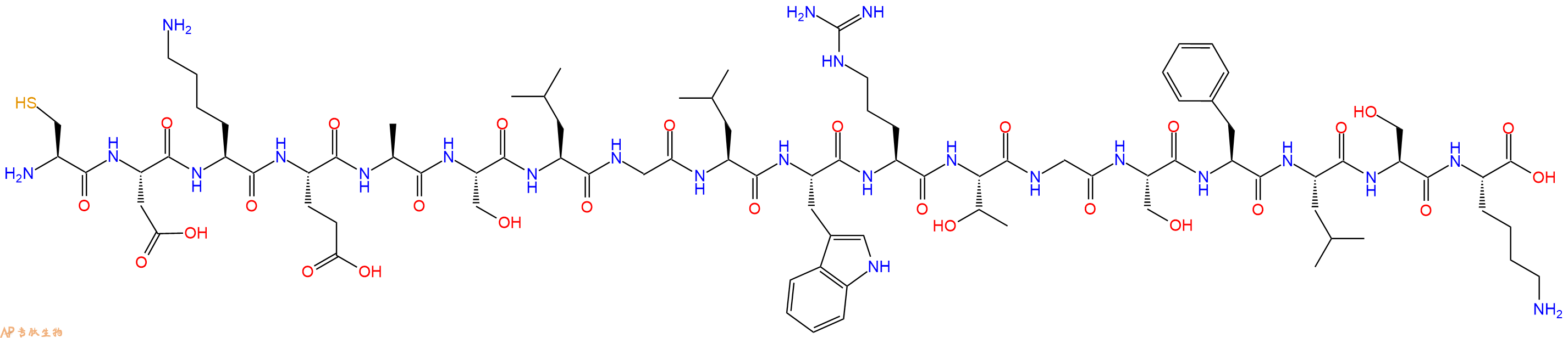 专肽生物产品H2N-Cys-Asp-Lys-Glu-Ala-Ser-Leu-Gly-Leu-Trp-Arg-Thr-Gly-Ser-Phe-Leu-Ser-Lys-OH