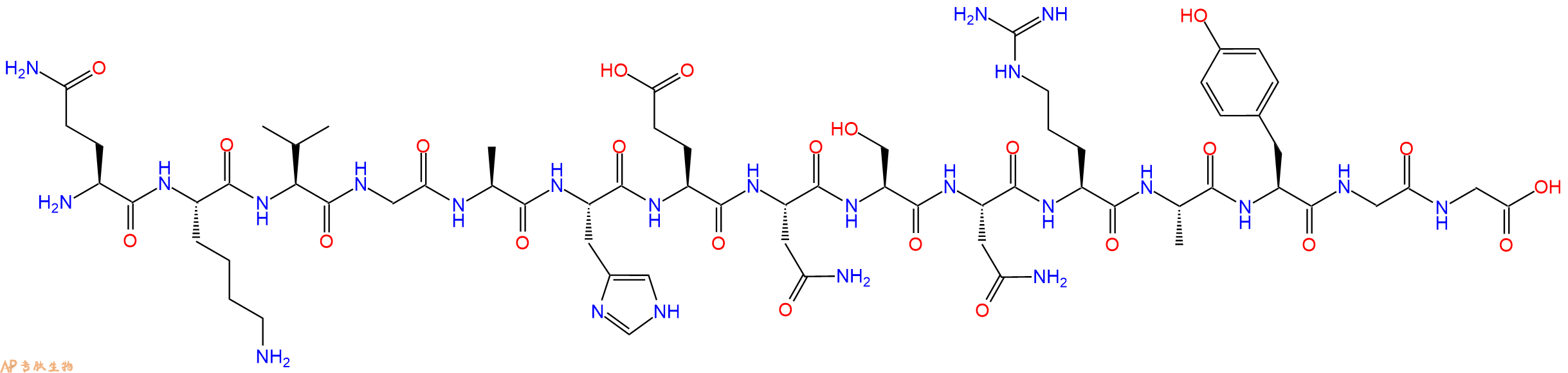 专肽生物产品H2N-Gln-Lys-Val-Gly-Ala-His-Glu-Asn-Ser-Asn-Arg-Ala-Tyr-Gly-Gly-OH