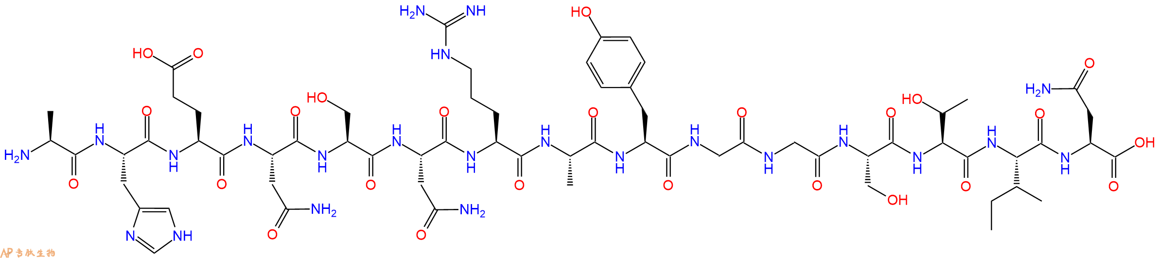 专肽生物产品H2N-Ala-His-Glu-Asn-Ser-Asn-Arg-Ala-Tyr-Gly-Gly-Ser-Thr-Ile-Asn-OH