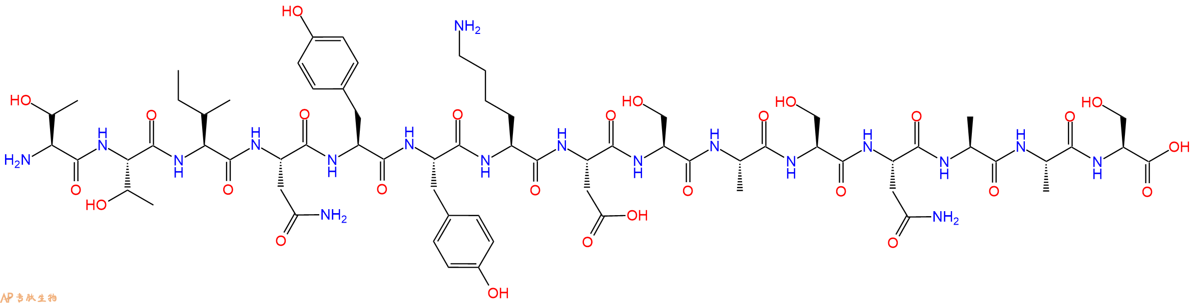 专肽生物产品H2N-Thr-Thr-Ile-Asn-Tyr-Tyr-Lys-Asp-Ser-Ala-Ser-Asn-Ala-Ala-Ser-OH