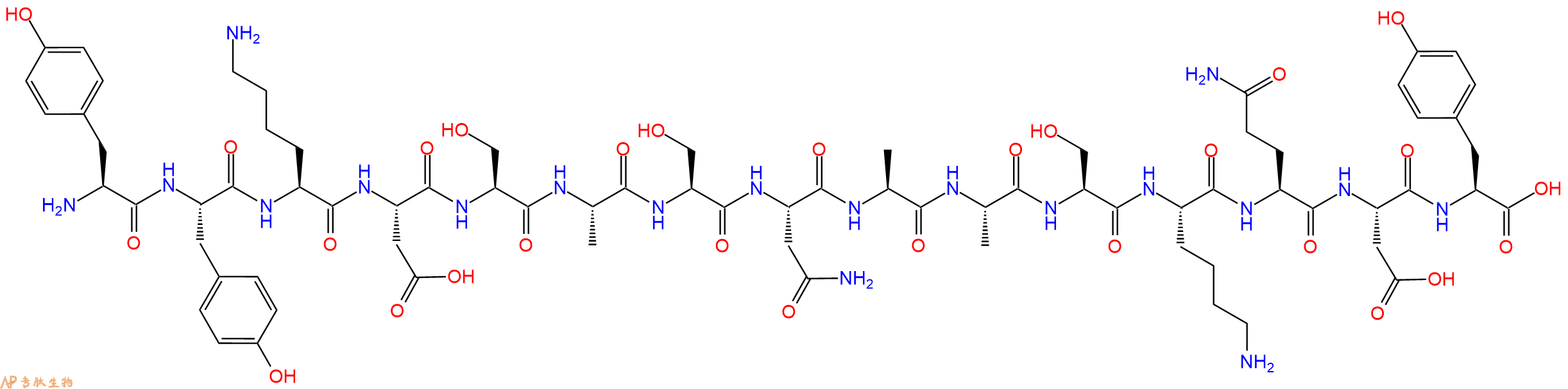 专肽生物产品H2N-Tyr-Tyr-Lys-Asp-Ser-Ala-Ser-Asn-Ala-Ala-Ser-Lys-Gln-Asp-Tyr-OH