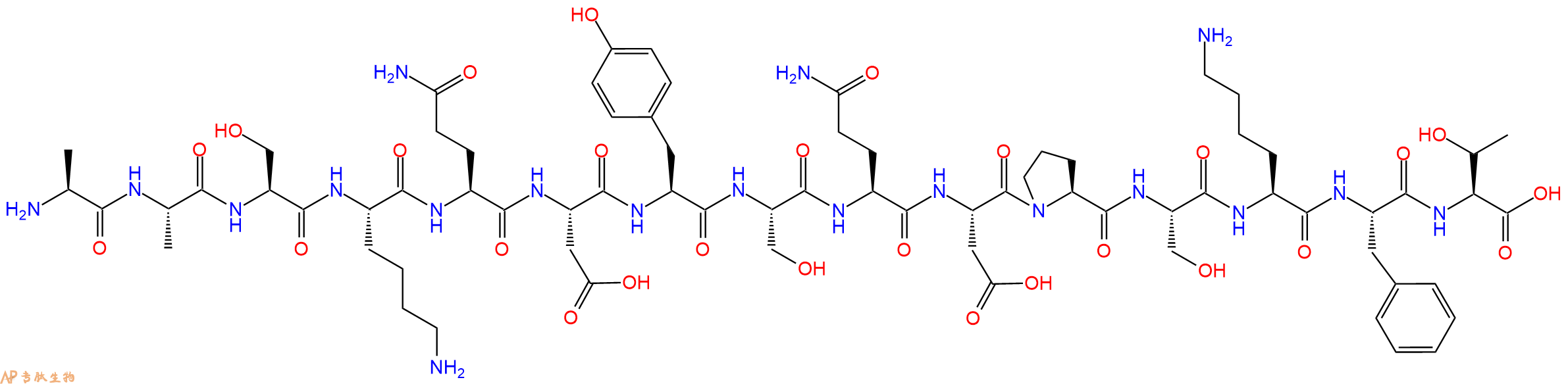专肽生物产品H2N-Ala-Ala-Ser-Lys-Gln-Asp-Tyr-Ser-Gln-Asp-Pro-Ser-Lys-Phe-Thr-OH