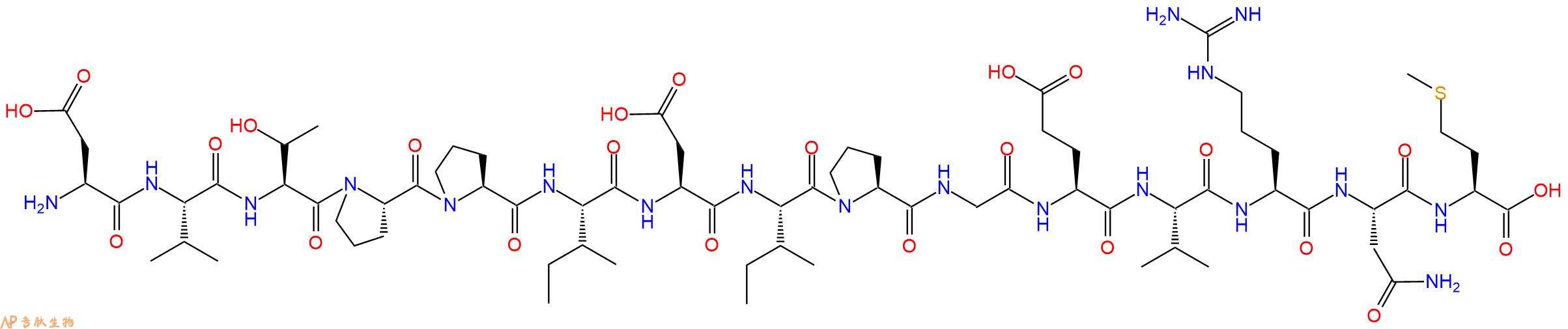 专肽生物产品H2N-Asp-Val-Thr-Pro-Pro-Ile-Asp-Ile-Pro-Gly-Glu-Val-Arg-Asn-Met-OH