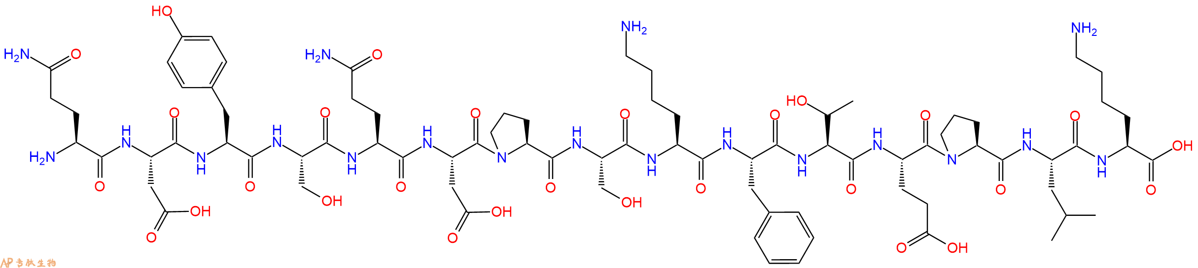 专肽生物产品H2N-Gln-Asp-Tyr-Ser-Gln-Asp-Pro-Ser-Lys-Phe-Thr-Glu-Pro-Leu-Lys-OH