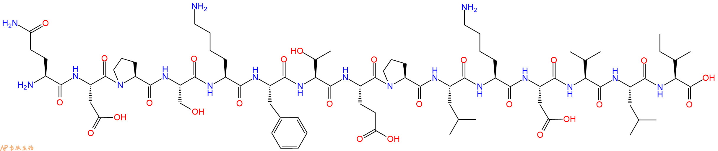 专肽生物产品H2N-Gln-Asp-Pro-Ser-Lys-Phe-Thr-Glu-Pro-Leu-Lys-Asp-Val-Leu-Ile-OH