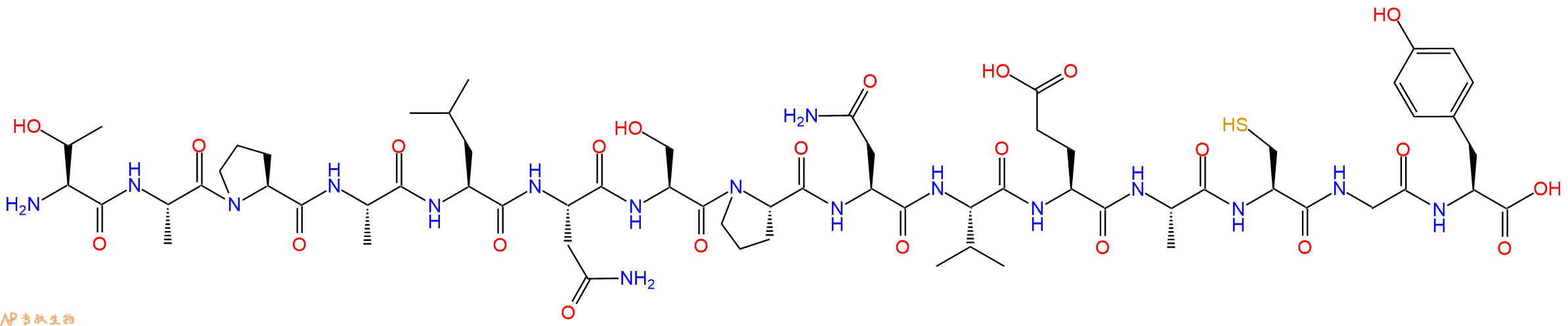 专肽生物产品H2N-Thr-Ala-Pro-Ala-Leu-Asn-Ser-Pro-Asn-Val-Glu-Ala-Cys-Gly-Tyr-OH