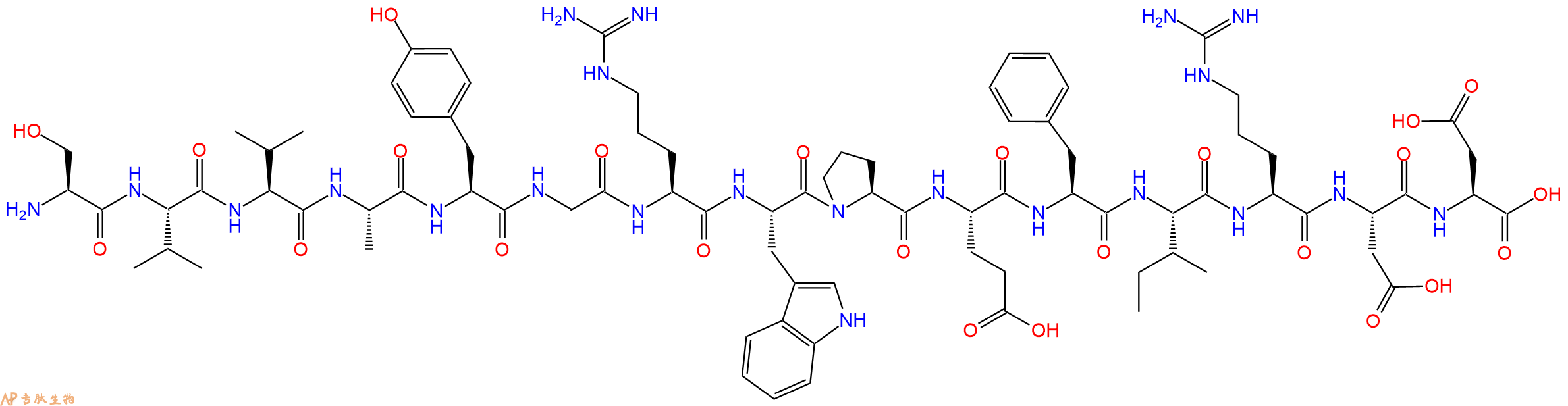 专肽生物产品H2N-Ser-Val-Val-Ala-Tyr-Gly-Arg-Trp-Pro-Glu-Phe-Ile-Arg-Asp-Asp-OH