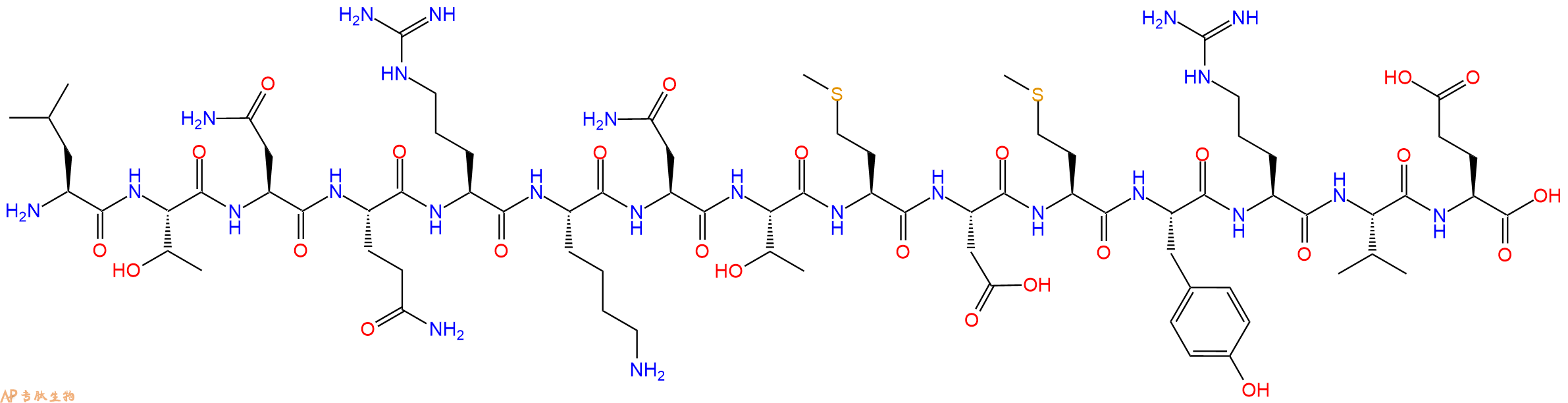 专肽生物产品H2N-Leu-Thr-Asn-Gln-Arg-Lys-Asn-Thr-Met-Asp-Met-Tyr-Arg-Val-Glu-OH