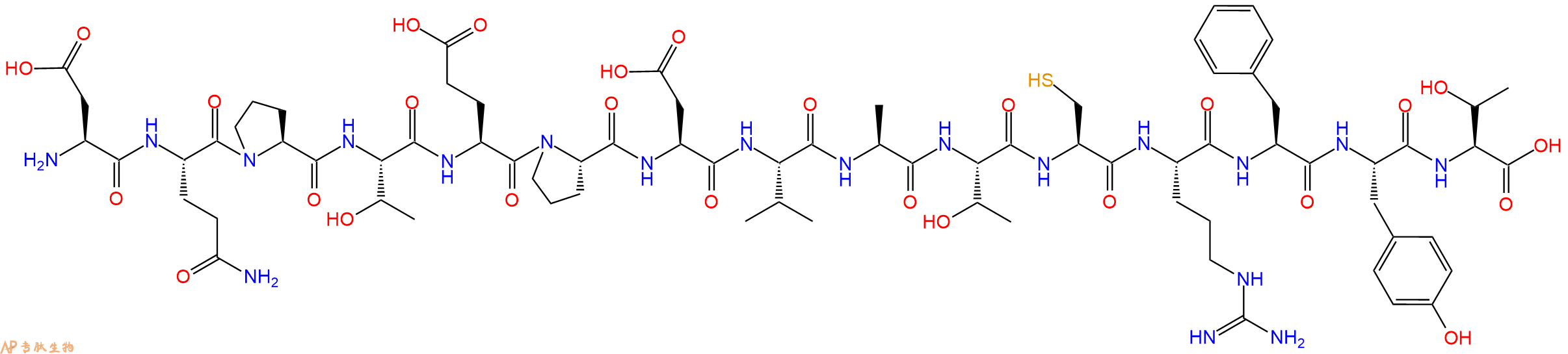 专肽生物产品H2N-Asp-Gln-Pro-Thr-Glu-Pro-Asp-Val-Ala-Thr-Cys-Arg-Phe-Tyr-Thr-OH