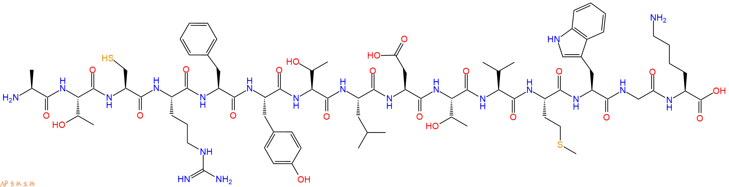专肽生物产品H2N-Ala-Thr-Cys-Arg-Phe-Tyr-Thr-Leu-Asp-Thr-Val-Met-Trp-Gly-Lys-OH