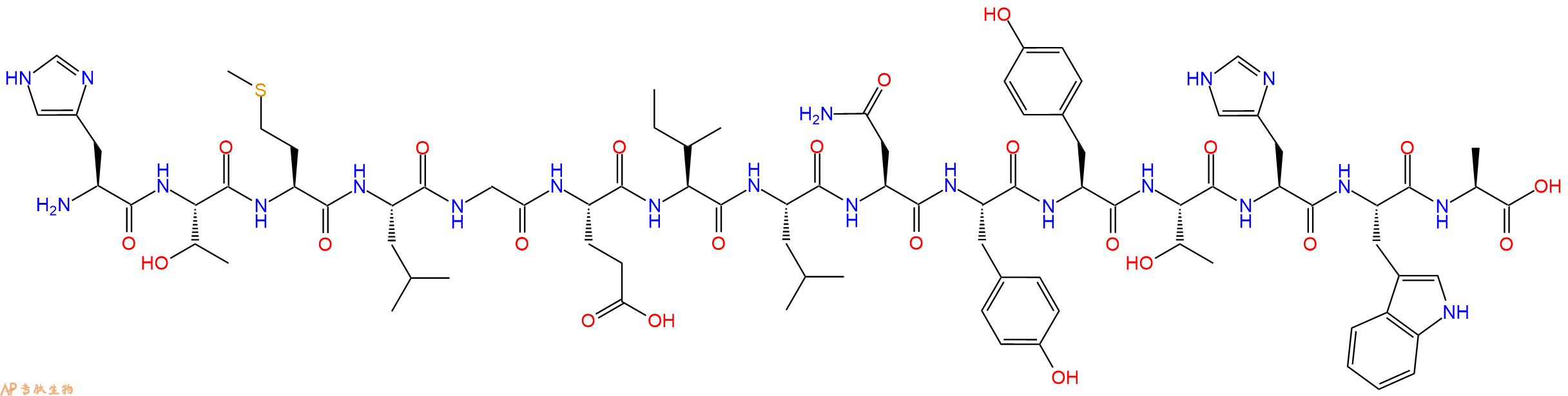 专肽生物产品H2N-His-Thr-Met-Leu-Gly-Glu-Ile-Leu-Asn-Tyr-Tyr-Thr-His-Trp-Ala-OH