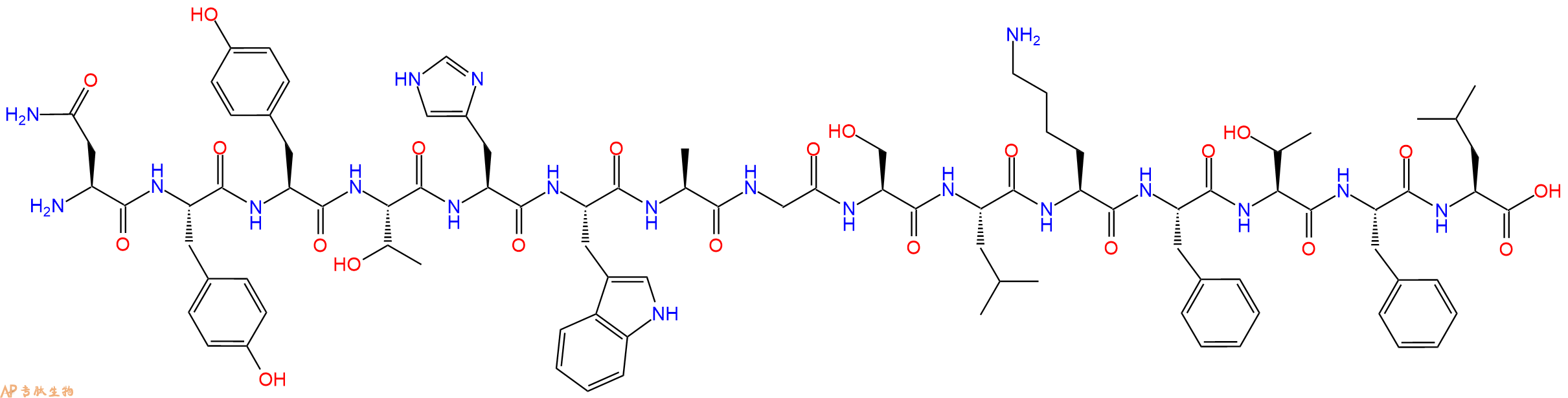 专肽生物产品H2N-Asn-Tyr-Tyr-Thr-His-Trp-Ala-Gly-Ser-Leu-Lys-Phe-Thr-Phe-Leu-OH