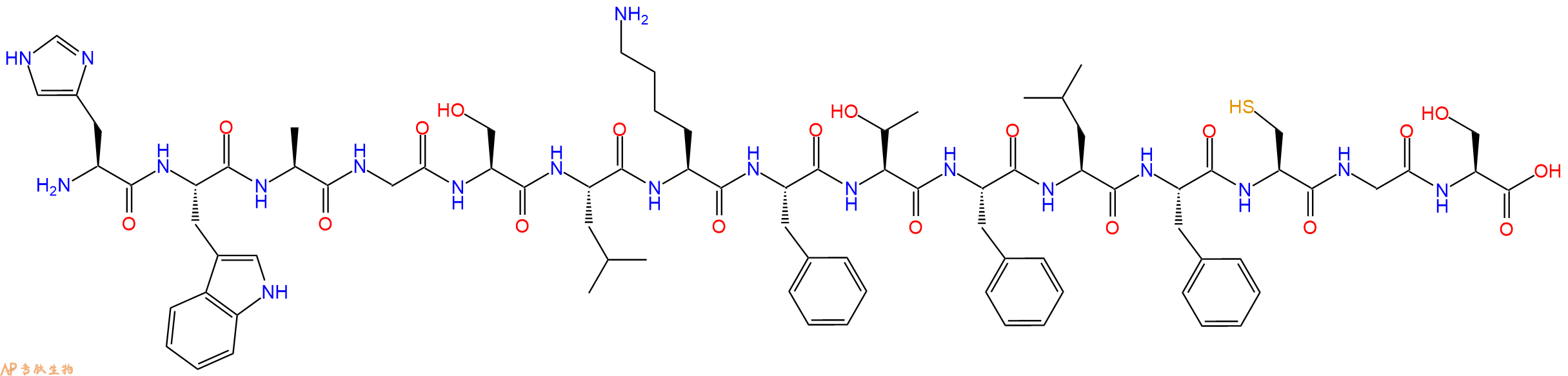专肽生物产品H2N-His-Trp-Ala-Gly-Ser-Leu-Lys-Phe-Thr-Phe-Leu-Phe-Cys-Gly-Ser-OH