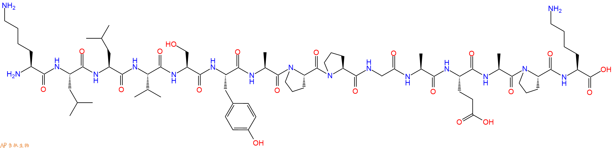 专肽生物产品H2N-Lys-Leu-Leu-Val-Ser-Tyr-Ala-Pro-Pro-Gly-Ala-Glu-Ala-Pro-Lys-OH