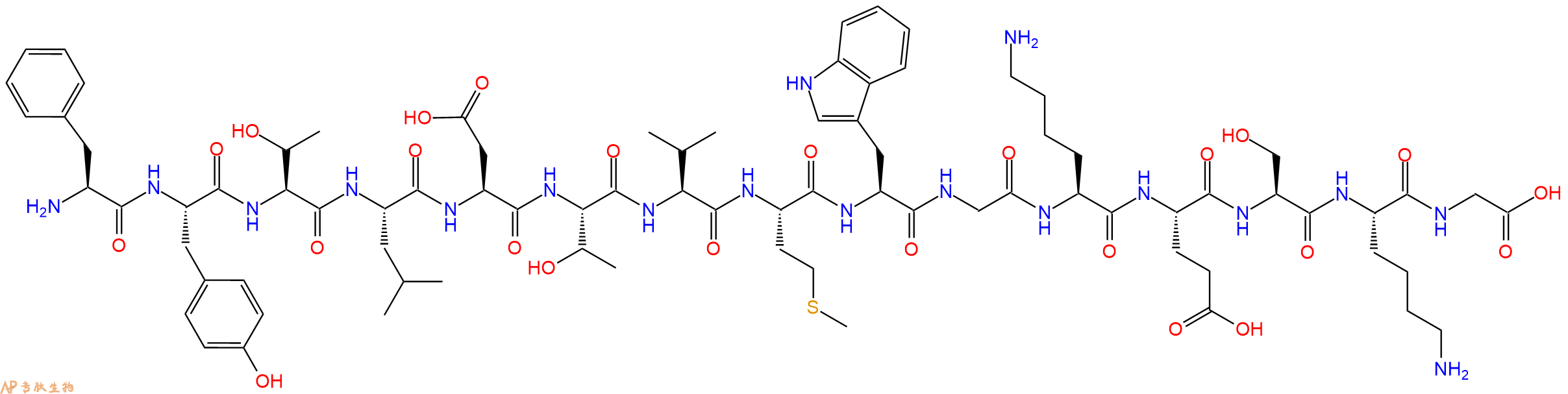 专肽生物产品H2N-Phe-Tyr-Thr-Leu-Asp-Thr-Val-Met-Trp-Gly-Lys-Glu-Ser-Lys-Gly-OH
