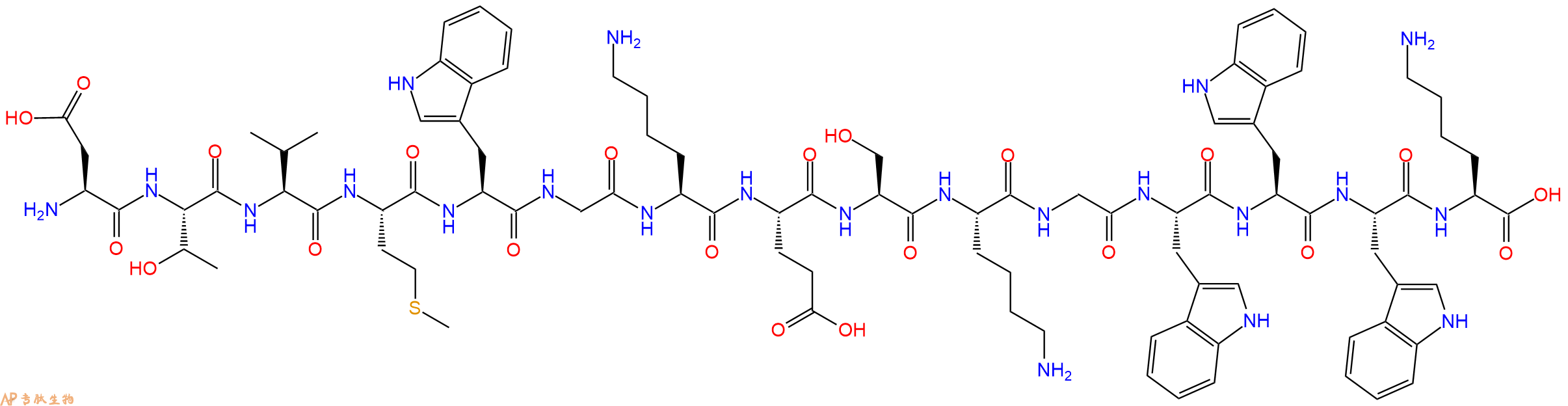 专肽生物产品H2N-Asp-Thr-Val-Met-Trp-Gly-Lys-Glu-Ser-Lys-Gly-Trp-Trp-Trp-Lys-OH
