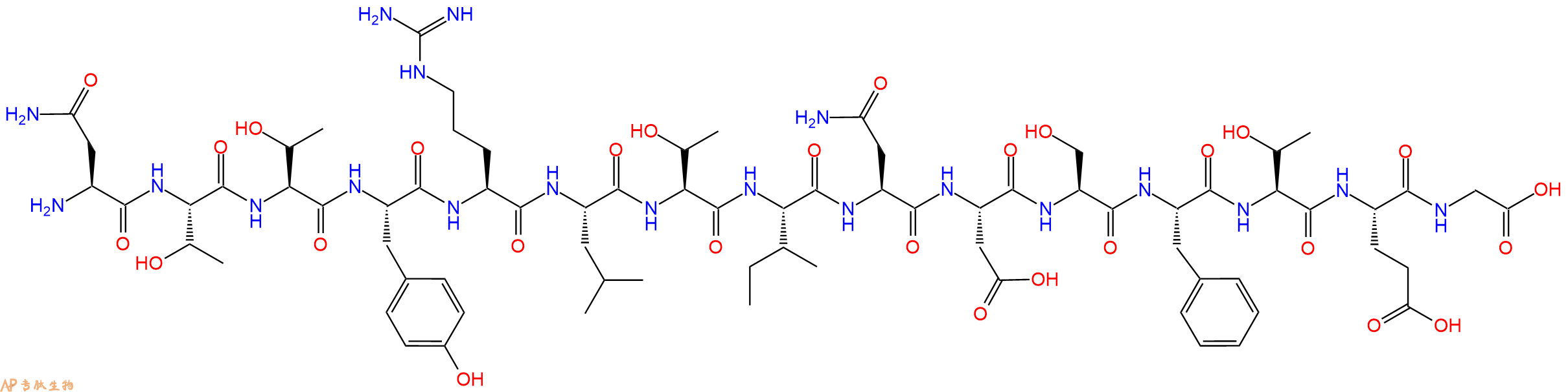 专肽生物产品H2N-Asn-Thr-Thr-Tyr-Arg-Leu-Thr-Ile-Asn-Asp-Ser-Phe-Thr-Glu-Gly-OH