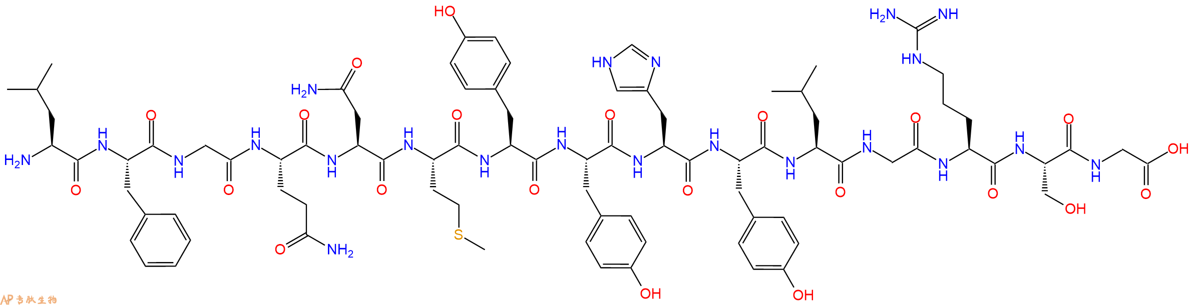 专肽生物产品H2N-Leu-Phe-Gly-Gln-Asn-Met-Tyr-Tyr-His-Tyr-Leu-Gly-Arg-Ser-Gly-OH