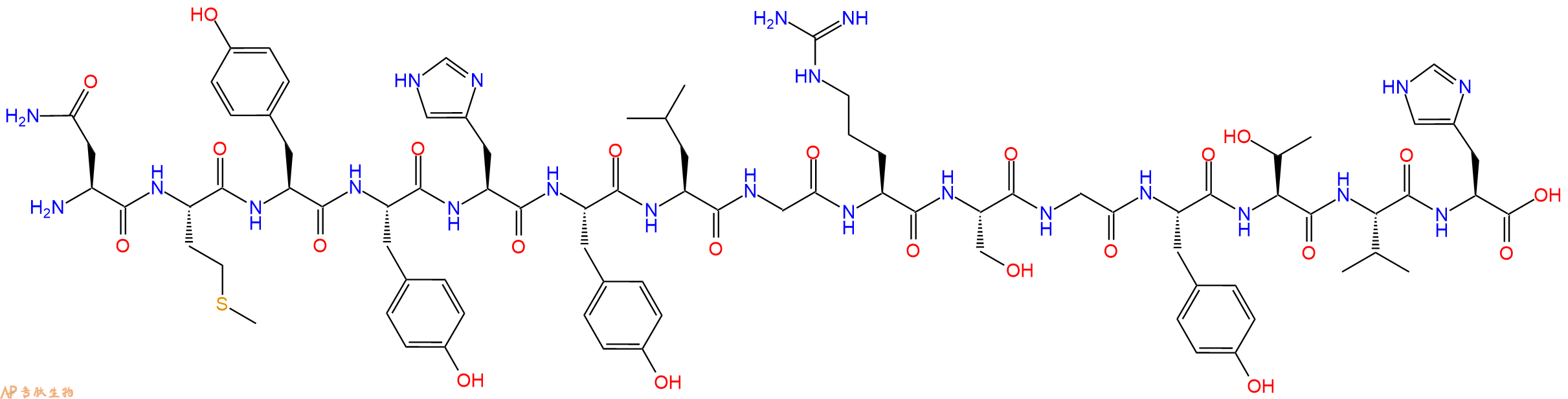 专肽生物产品H2N-Asn-Met-Tyr-Tyr-His-Tyr-Leu-Gly-Arg-Ser-Gly-Tyr-Thr-Val-His-OH