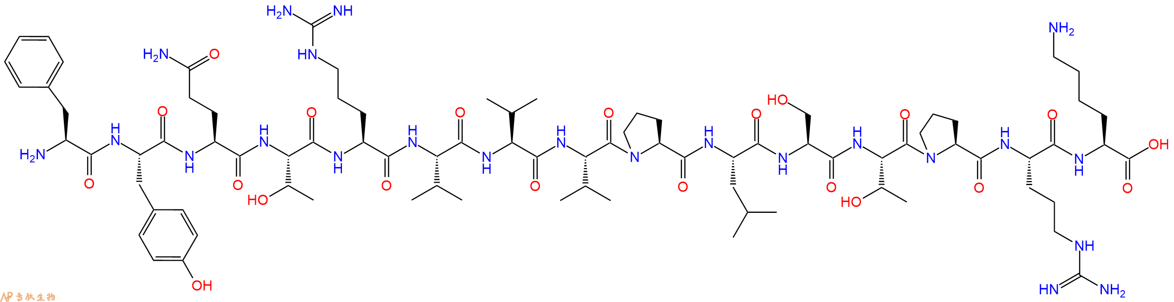 专肽生物产品H2N-Phe-Tyr-Gln-Thr-Arg-Val-Val-Val-Pro-Leu-Ser-Thr-Pro-Arg-Lys-OH