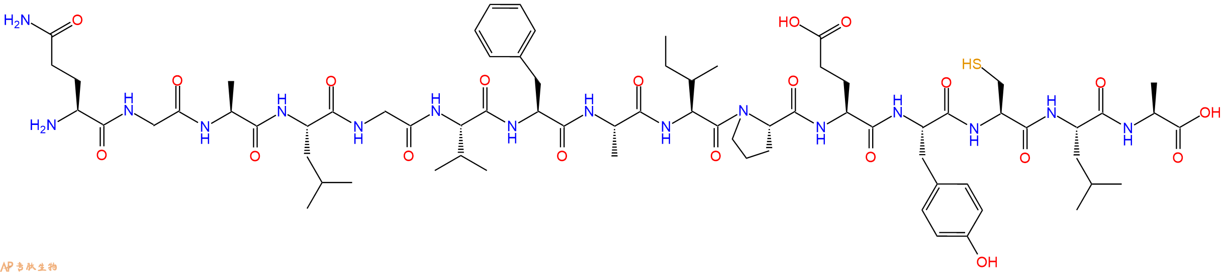 专肽生物产品H2N-Gln-Gly-Ala-Leu-Gly-Val-Phe-Ala-Ile-Pro-Glu-Tyr-Cys-Leu-Ala-OH