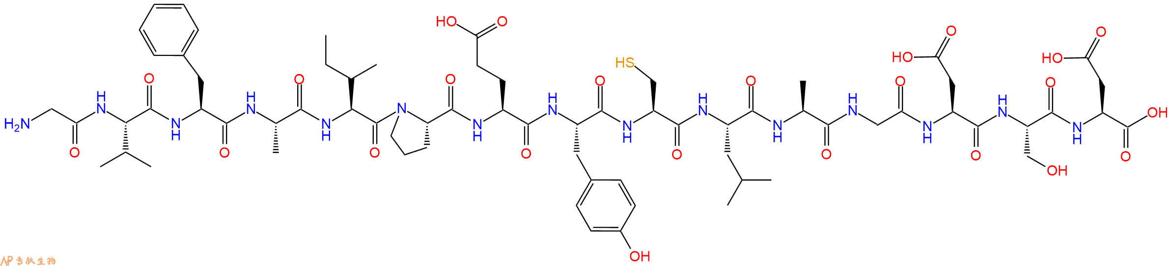专肽生物产品H2N-Gly-Val-Phe-Ala-Ile-Pro-Glu-Tyr-Cys-Leu-Ala-Gly-Asp-Ser-Asp-OH