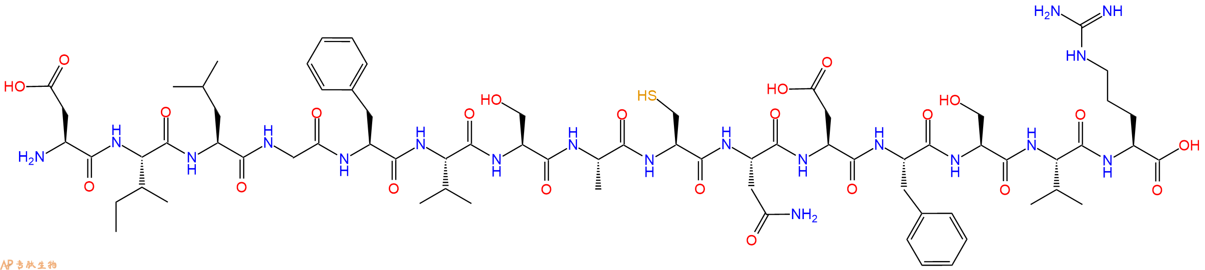 专肽生物产品H2N-Asp-Ile-Leu-Gly-Phe-Val-Ser-Ala-Cys-Asn-Asp-Phe-Ser-Val-Arg-OH