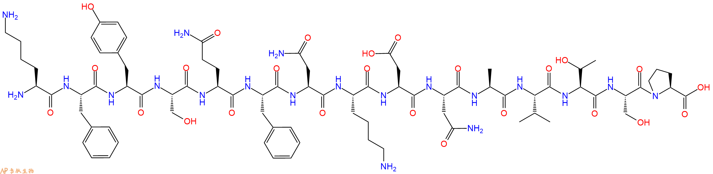 专肽生物产品H2N-Lys-Phe-Tyr-Ser-Gln-Phe-Asn-Lys-Asp-Asn-Ala-Val-Thr-Ser-Pro-OH