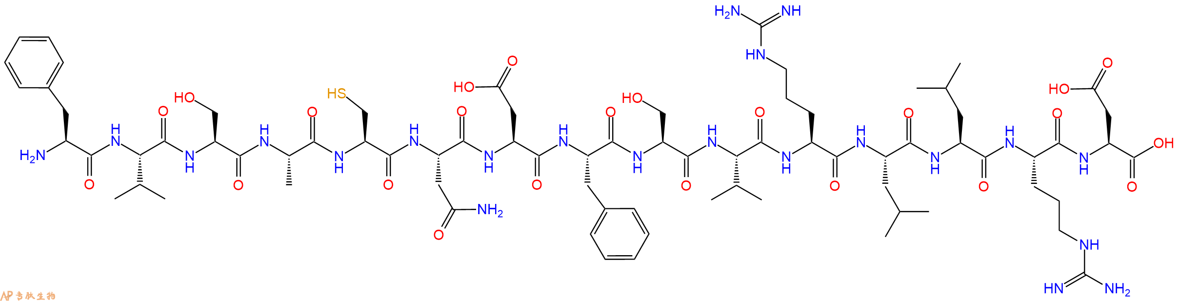 专肽生物产品H2N-Phe-Val-Ser-Ala-Cys-Asn-Asp-Phe-Ser-Val-Arg-Leu-Leu-Arg-Asp-OH