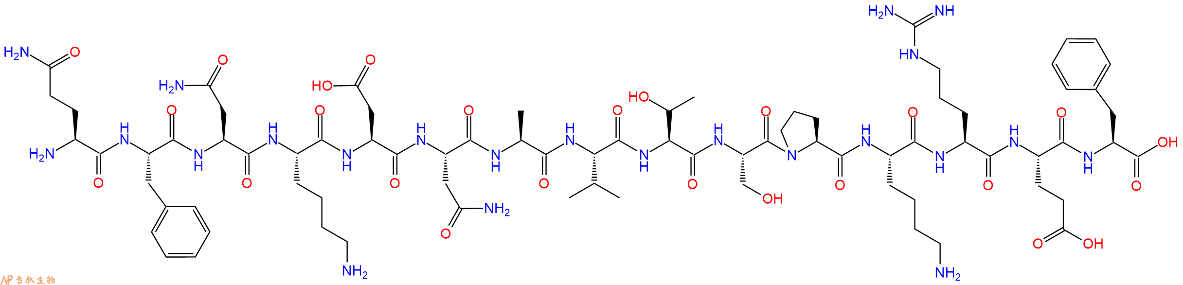 专肽生物产品H2N-Gln-Phe-Asn-Lys-Asp-Asn-Ala-Val-Thr-Ser-Pro-Lys-Arg-Glu-Phe-OH
