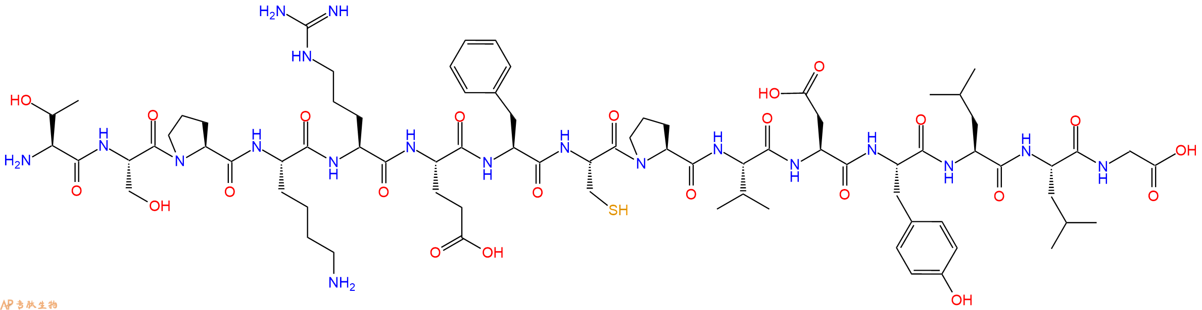 专肽生物产品H2N-Thr-Ser-Pro-Lys-Arg-Glu-Phe-Cys-Pro-Val-Asp-Tyr-Leu-Leu-Gly-OH