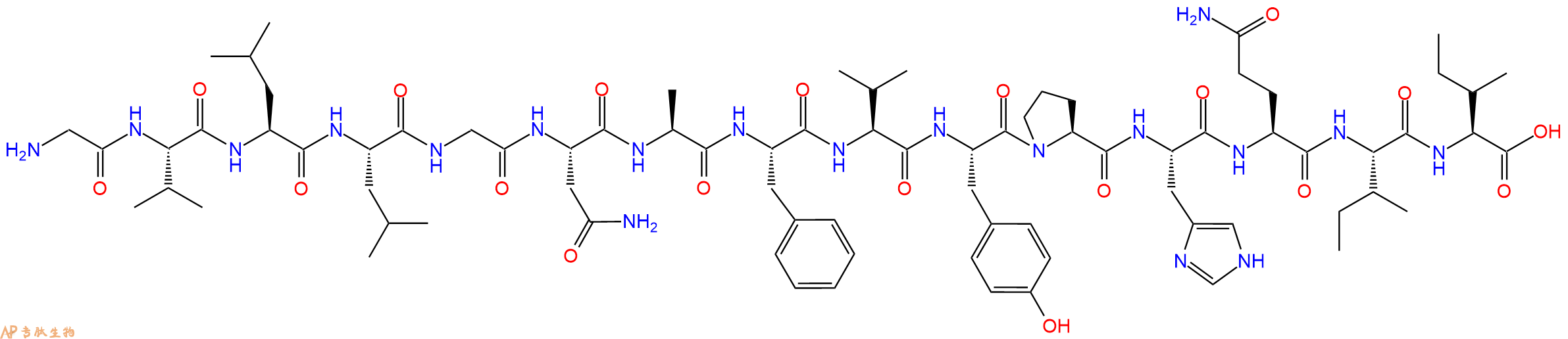 专肽生物产品H2N-Gly-Val-Leu-Leu-Gly-Asn-Ala-Phe-Val-Tyr-Pro-His-Gln-Ile-Ile-OH