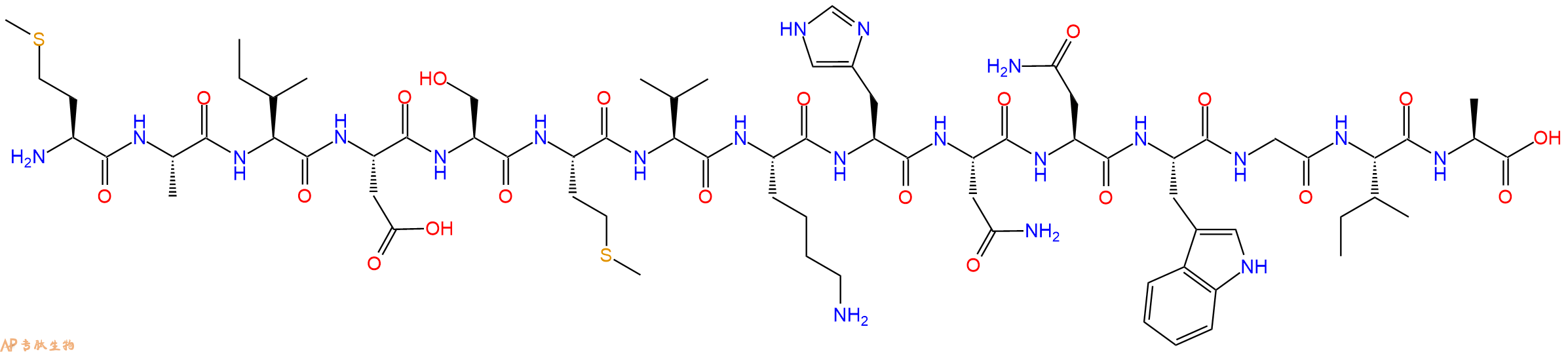 专肽生物产品H2N-Met-Ala-Ile-Asp-Ser-Met-Val-Lys-His-Asn-Asn-Trp-Gly-Ile-Ala-OH