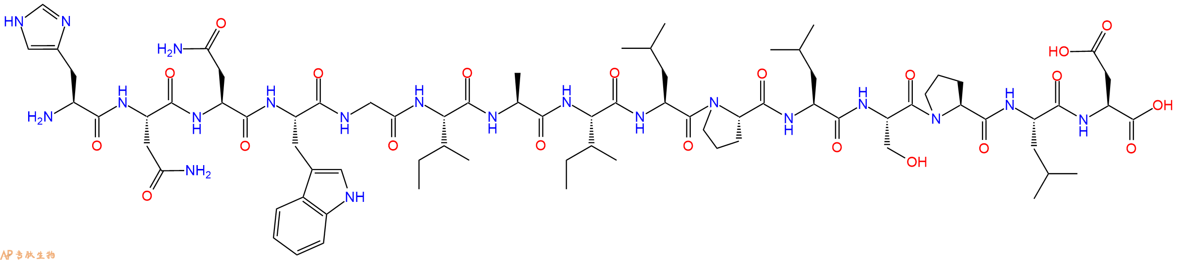 专肽生物产品H2N-His-Asn-Asn-Trp-Gly-Ile-Ala-Ile-Leu-Pro-Leu-Ser-Pro-Leu-Asp-OH