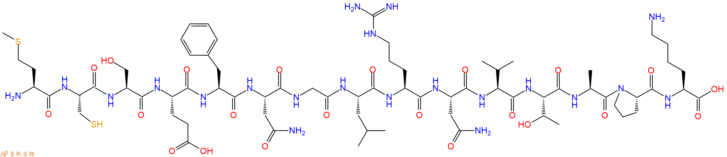 专肽生物产品H2N-Met-Cys-Ser-Glu-Phe-Asn-Gly-Leu-Arg-Asn-Val-Thr-Ala-Pro-Lys-OH